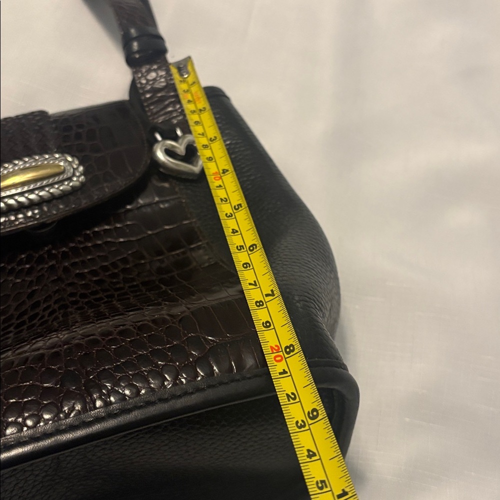 VTG Brighton Black Crocodile Print Brown Pebble Leather Bucket Tote Shoulder Bag - Picture 8 of 12